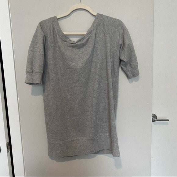 Norma Kamali Sweatshirt Gray Pullover Boat Neck Loungewear Beateau Kangaroo Rib - Picture 8 of 8